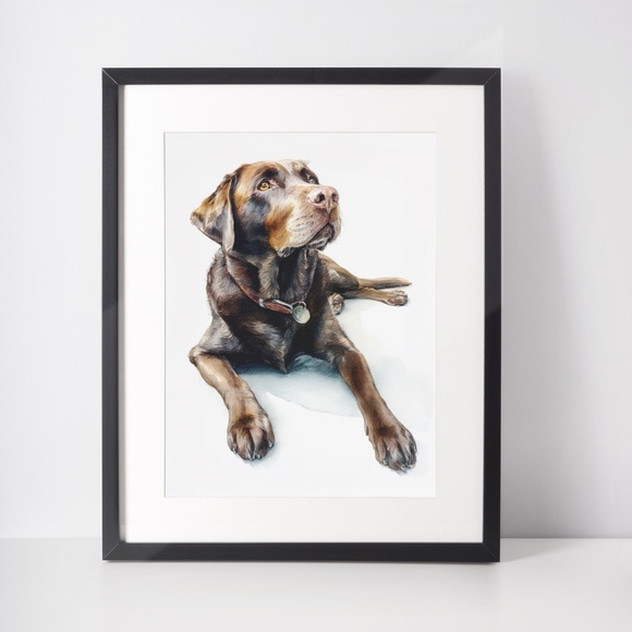 Watercolor Brown Labrador Retriever Dog Portrait Wall Art Print, Unframed - Picture 3 of 7